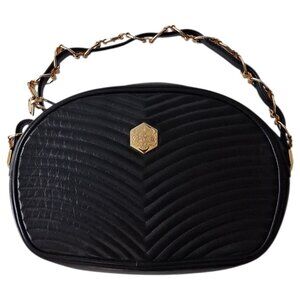 RARE Vintage Revillon French Oval Quilted Leather Antique 80s Handbag